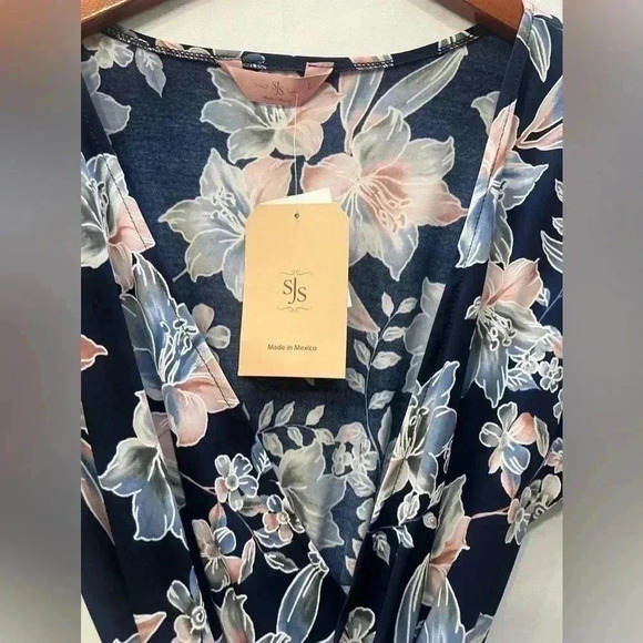 SJS Short Sleeve Floral Wrap Dress Size L - Picture 5 of 11